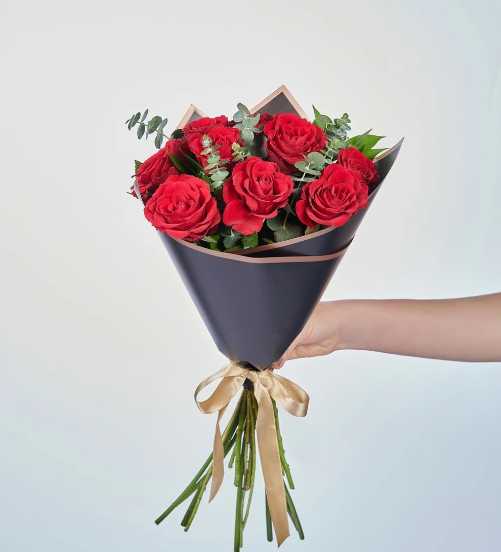 9 kırmızı gül buketi